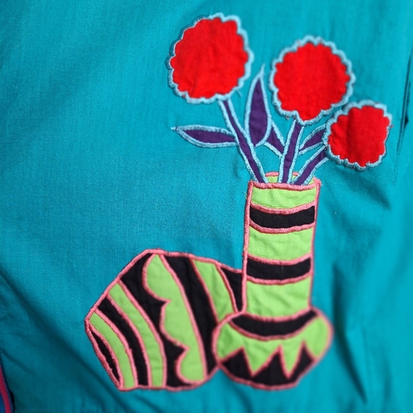 Vintage Southern Image Teal Blue Embroidered Embellished Art To Wear Dress L - Picture 12 of 15